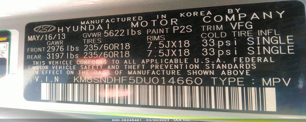KM8SNDHF5DU014660 2013 HYUNDAI SANTA FE photo no. 9