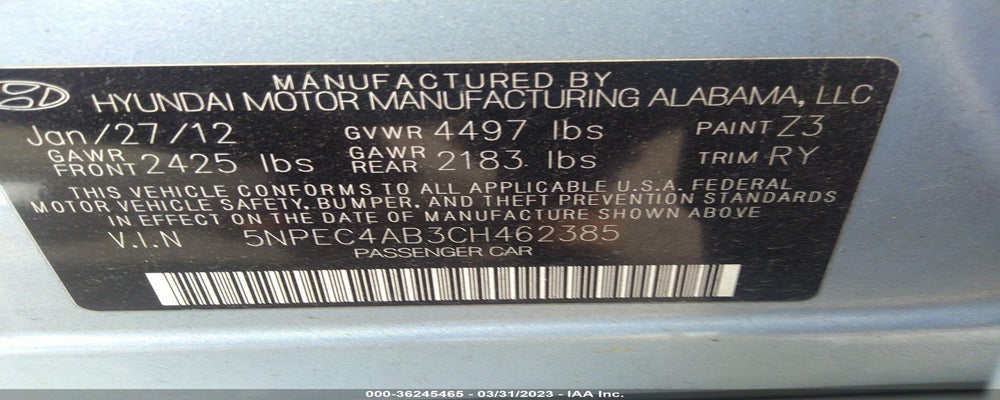 5NPEC4AB3CH462385 2012 HYUNDAI SONATA photo no. 9