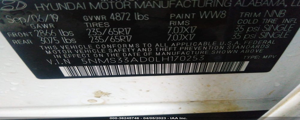 5NMS33AD0LH170253 2020 HYUNDAI SANTA FE photo no. 9