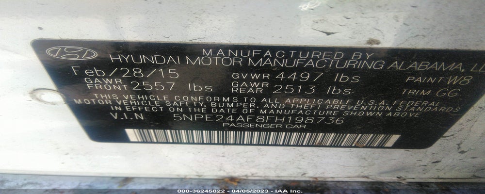 5NPE24AF8FH198736 2015 HYUNDAI SONATA photo no. 9