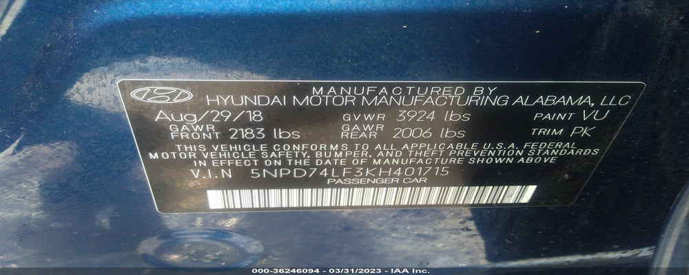5NPD74LF3KH401715 2019 HYUNDAI ELANTRA photo no. 9