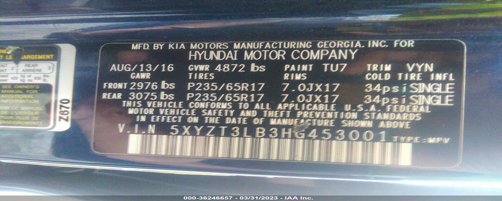 5XYZT3LB3HG453001 2017 HYUNDAI SANTA FE SPORT photo no. 9