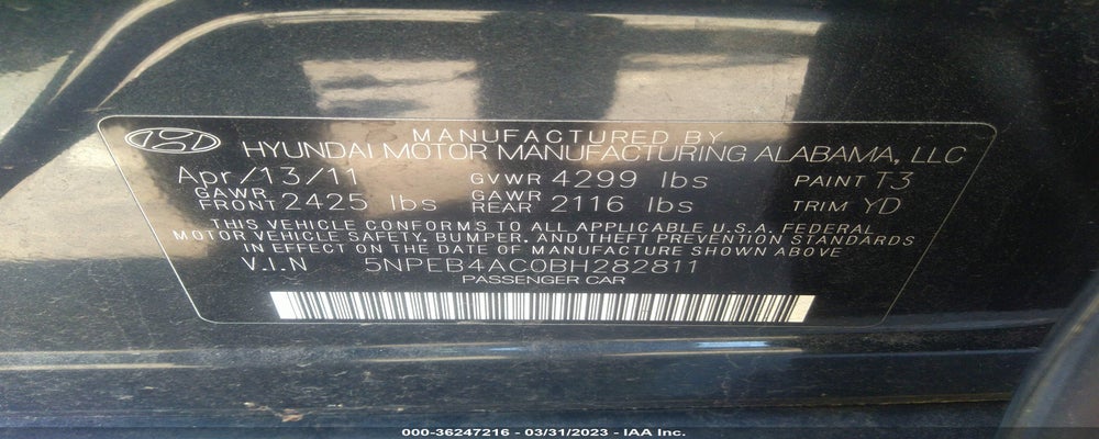 5NPEB4AC0BH282811 2011 HYUNDAI SONATA photo no. 9