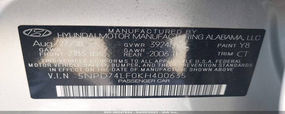 5NPD74LF0KH400635 2019 HYUNDAI ELANTRA photo no. 9