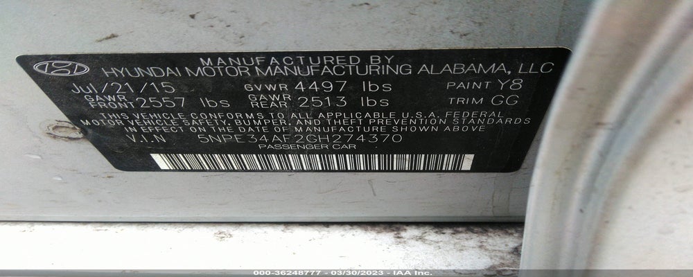 5NPE34AF2GH274370 2016 HYUNDAI SONATA photo no. 9