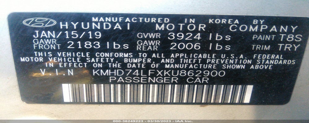 KMHD74LFXKU862900 2019 HYUNDAI ELANTRA photo no. 9