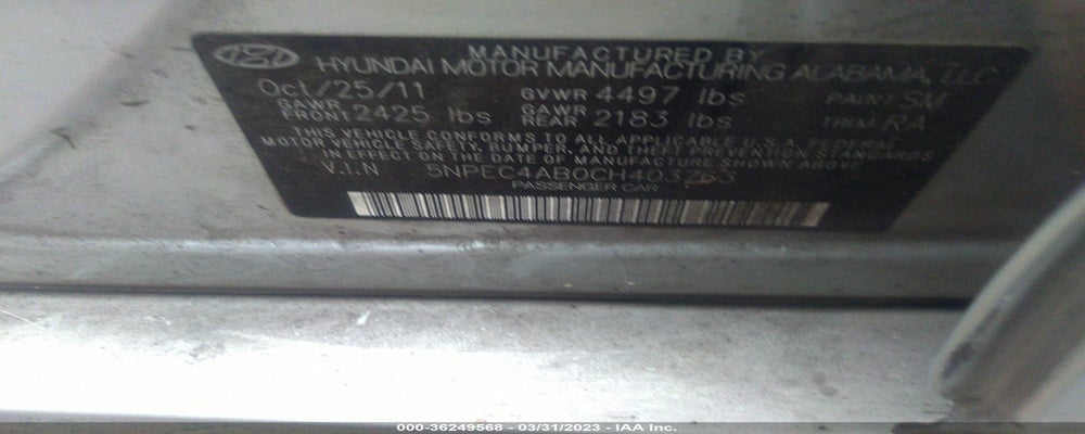 5NPEC4AB0CH403783 2012 HYUNDAI SONATA photo no. 9