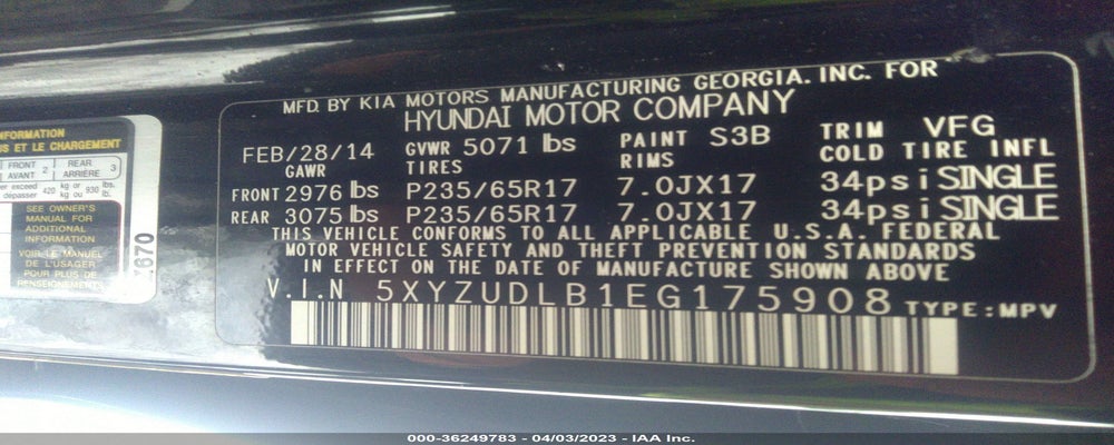 5XYZUDLB1EG175908 2014 HYUNDAI SANTA FE SPORT photo no. 9