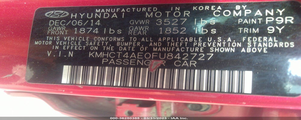 KMHCT4AE0FU842727 2015 HYUNDAI ACCENT photo no. 9
