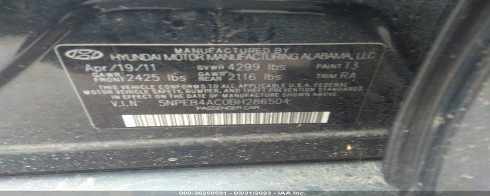 5NPEB4AC0BH286504 2011 HYUNDAI SONATA photo no. 9