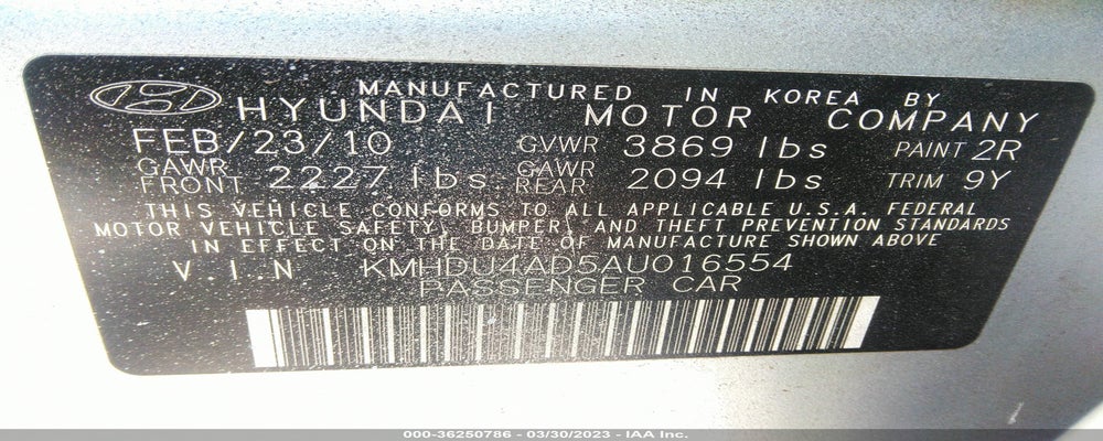 KMHDU4AD5AU016554 2010 HYUNDAI ELANTRA photo no. 9