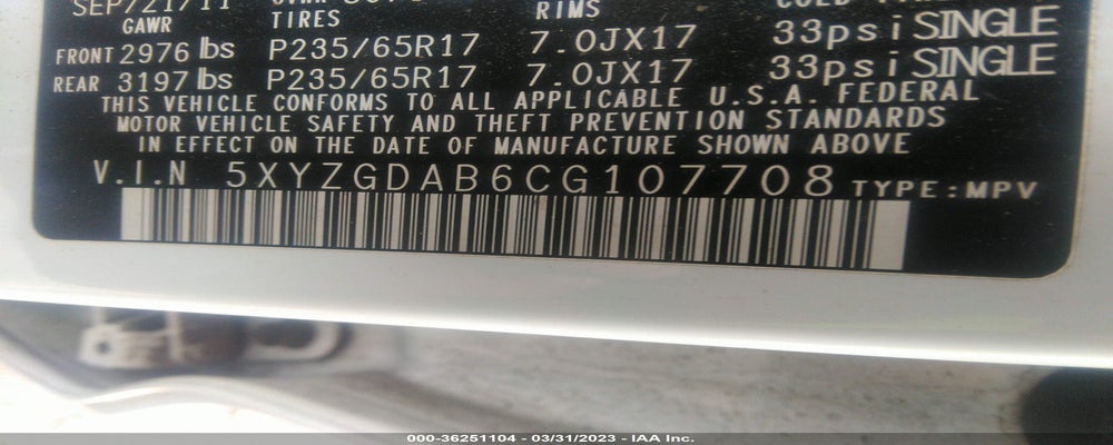 5XYZGDAB6CG107708 2012 HYUNDAI SANTA FE photo no. 9