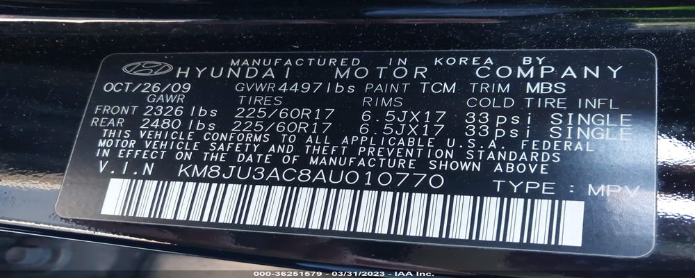 KM8JU3AC8AU010770 2010 HYUNDAI TUCSON photo no. 9