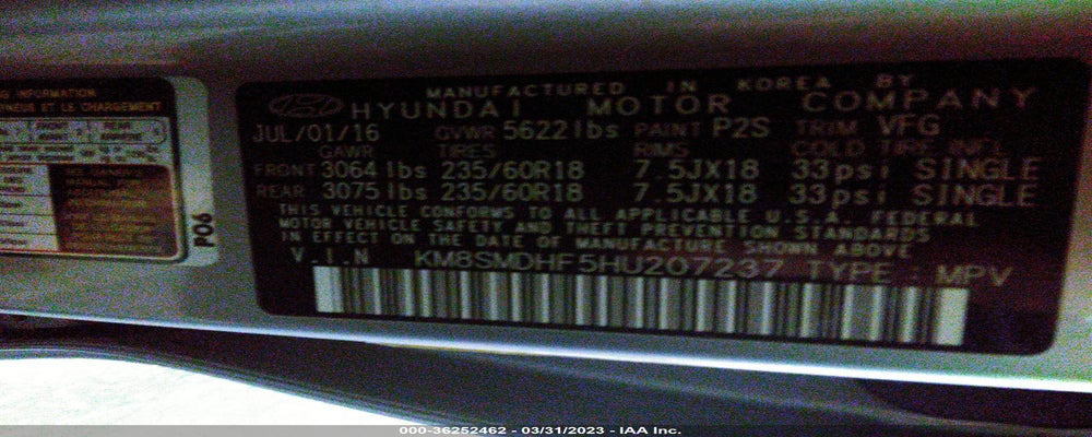 KM8SMDHF5HU207237 2017 HYUNDAI SANTA FE photo no. 9