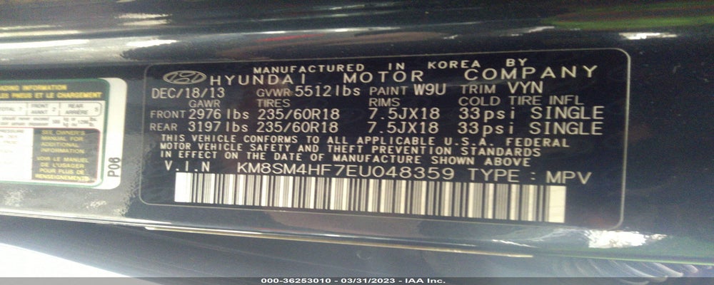 KM8SM4HF7EU048359 2014 HYUNDAI SANTA FE photo no. 9