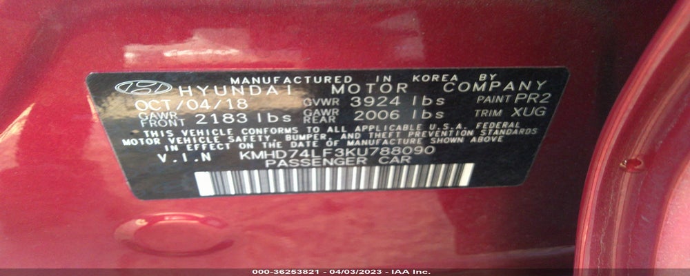 KMHD74LF3KU788090 2019 HYUNDAI ELANTRA photo no. 9