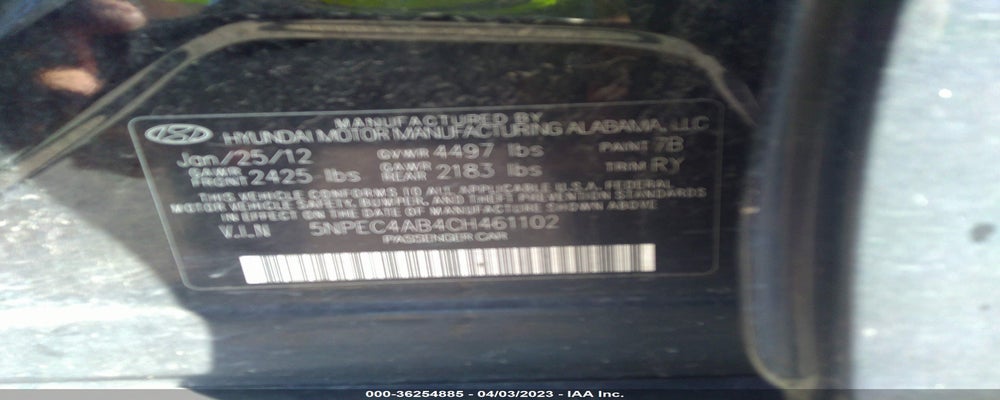 5NPEC4AB4CH461102 2012 HYUNDAI SONATA photo no. 9