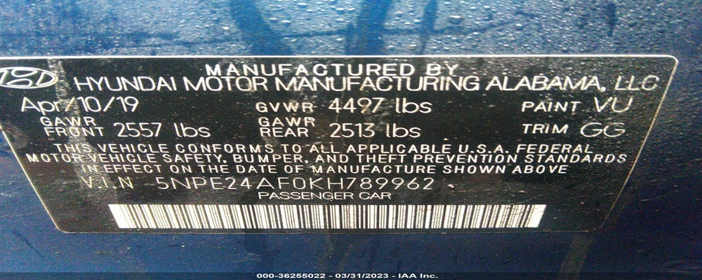 5NPE24AF0KH789962 2019 HYUNDAI SONATA photo no. 9