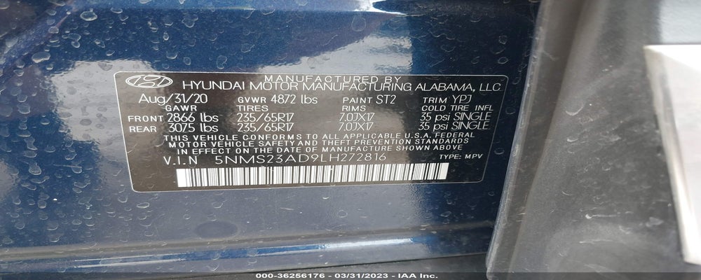 5NMS23AD9LH272816 2020 HYUNDAI SANTA FE photo no. 9