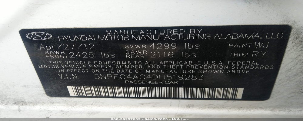 5NPEC4AC4DH519283 2013 HYUNDAI SONATA photo no. 9