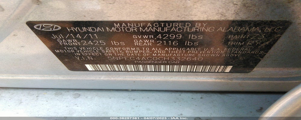 5NPEC4AC0CH332640 2012 HYUNDAI SONATA photo no. 9