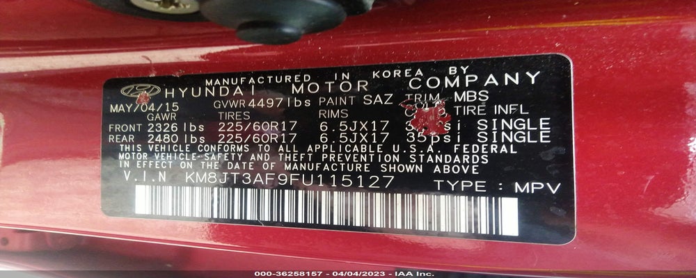 KM8JT3AF9FU115127 2015 HYUNDAI TUCSON photo no. 9