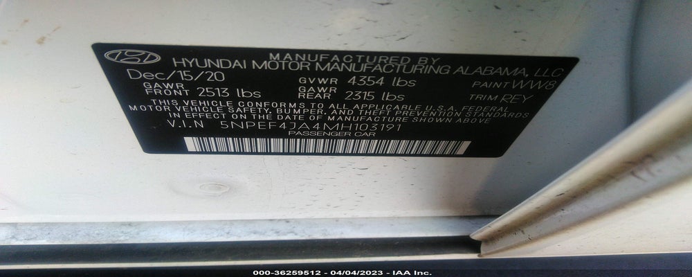 5NPEF4JA4MH103191 2021 HYUNDAI SONATA photo no. 9