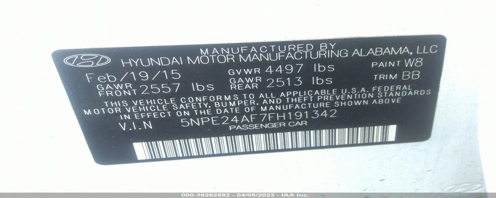 5NPE24AF7FH191342 2015 HYUNDAI SONATA photo no. 9