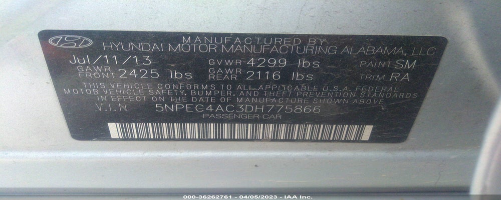 5NPEC4AC3DH775866 2013 HYUNDAI SONATA photo no. 9