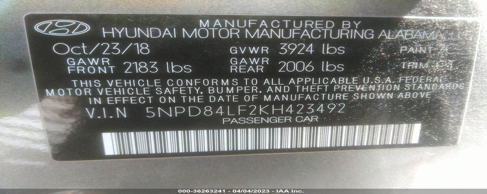 5NPD84LF2KH423492 2019 HYUNDAI ELANTRA photo no. 9