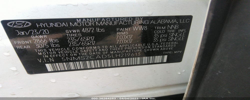 5NMS2CAD5LH219613 2020 HYUNDAI SANTA FE photo no. 9