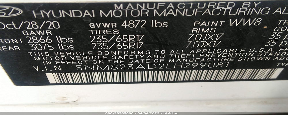 5NMS23AD2LH299081 2020 HYUNDAI SANTA FE photo no. 9