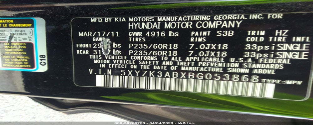 5XYZK3ABXBG053868 2011 HYUNDAI SANTA FE photo no. 9