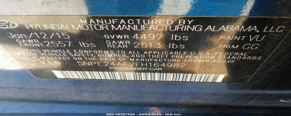 5NPE24AF7FH164982 2015 HYUNDAI SONATA photo no. 9