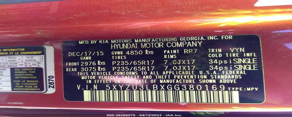 5XYZU3LBXGG380169 2016 HYUNDAI SANTA FE SPORT photo no. 9