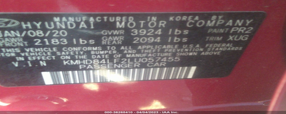 KMHD84LF2LU057455 2020 HYUNDAI ELANTRA photo no. 9