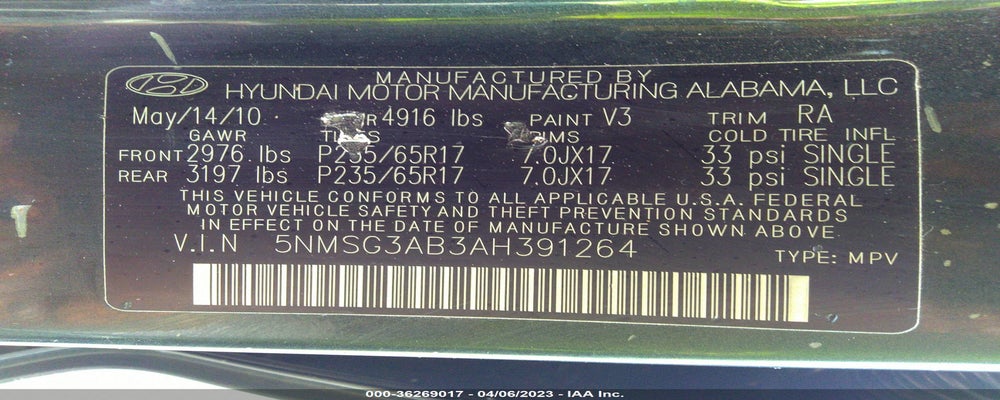 5NMSG3AB3AH391264 2010 HYUNDAI SANTA FE photo no. 9
