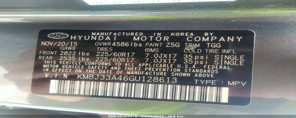 KM8J33A46GU128613 2016 HYUNDAI TUCSON photo no. 9