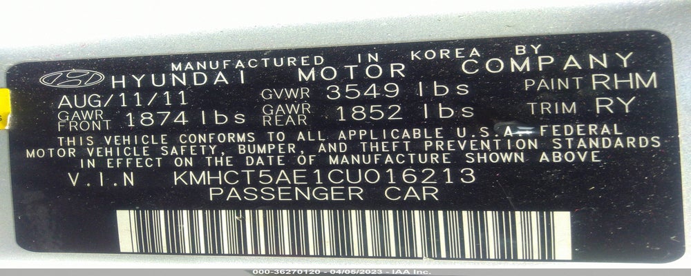 KMHCT5AE1CU016213 2012 HYUNDAI ACCENT photo no. 9
