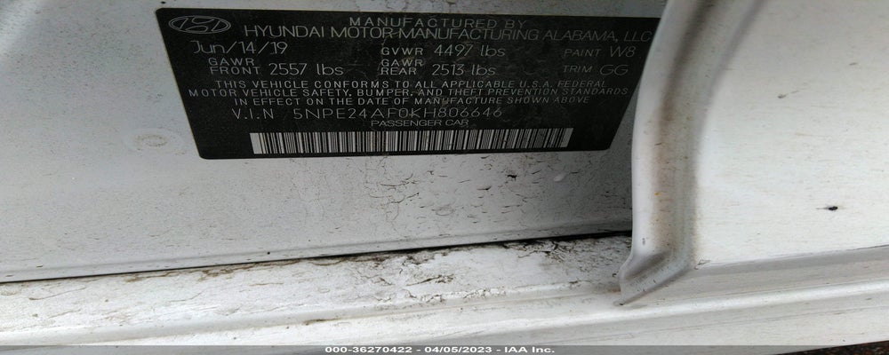 5NPE24AF0KH806646 2019 HYUNDAI SONATA photo no. 9