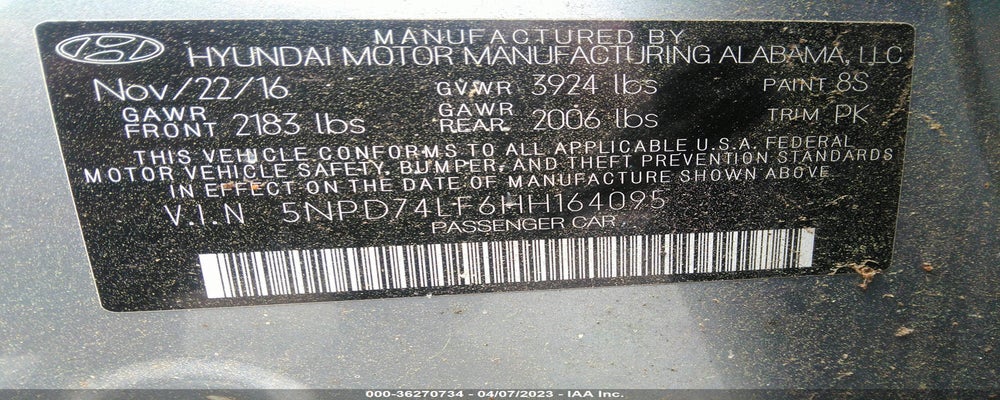 5NPD74LF6HH164095 2017 HYUNDAI ELANTRA photo no. 9
