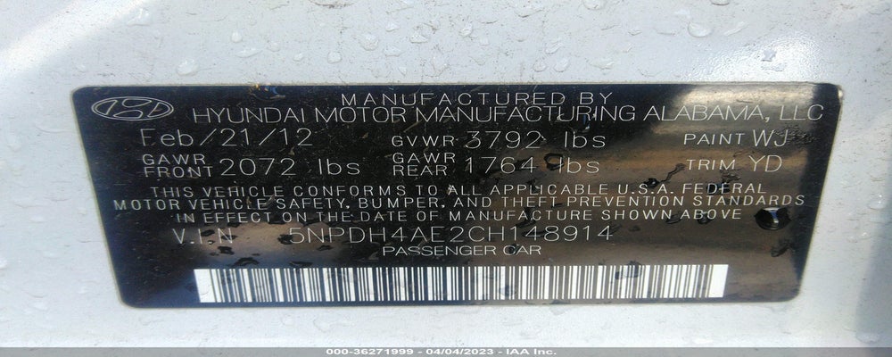 5NPDH4AE2CH148914 2012 HYUNDAI ELANTRA photo no. 9