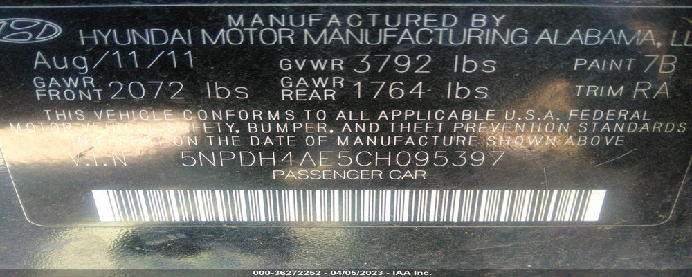 5NPDH4AE5CH095397 2012 HYUNDAI ELANTRA photo no. 9