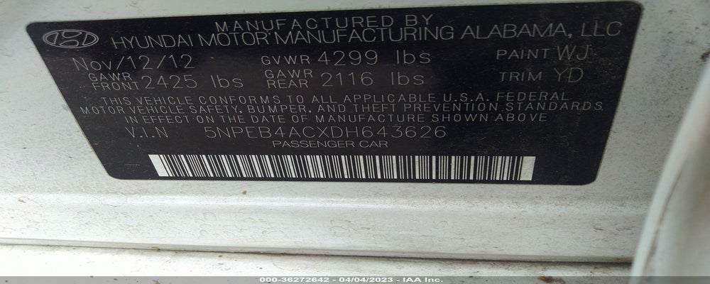 5NPEB4ACXDH643626 2013 HYUNDAI SONATA photo no. 9