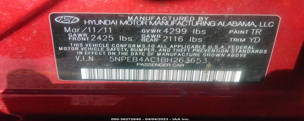 5NPEB4AC1BH263653 2011 HYUNDAI SONATA photo no. 9