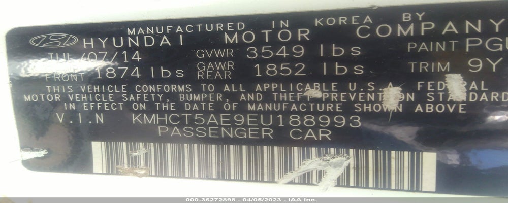 KMHCT5AE9EU188993 2014 HYUNDAI ACCENT photo no. 9