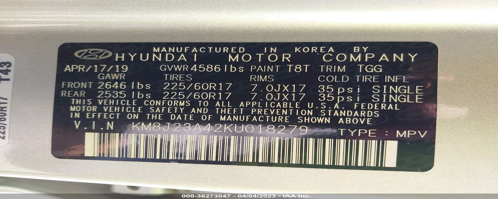 KM8J23A42KU018279 2019 HYUNDAI TUCSON photo no. 9