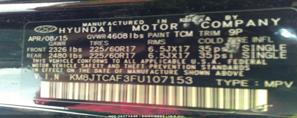 KM8JTCAF3FU107153 2015 HYUNDAI TUCSON photo no. 9
