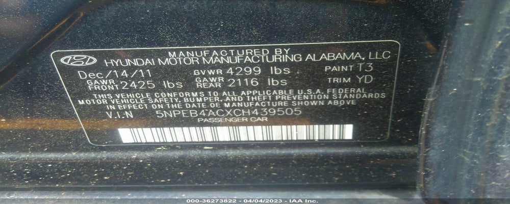 5NPEB4ACXCH439505 2012 HYUNDAI SONATA photo no. 9