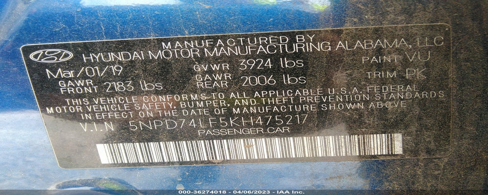 5NPD74LF5KH475217 2019 HYUNDAI ELANTRA photo no. 9